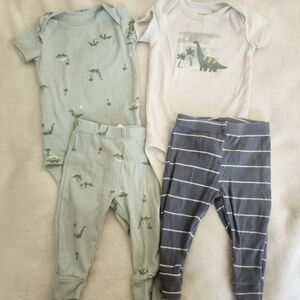 Carter's Green and White Dinosaur Matching Set